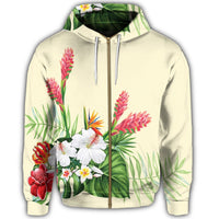 Hawaiian Tropical Wonderful Hibiscus Plumeria Strelitzia Zip Hoodie - Polynesian Pride