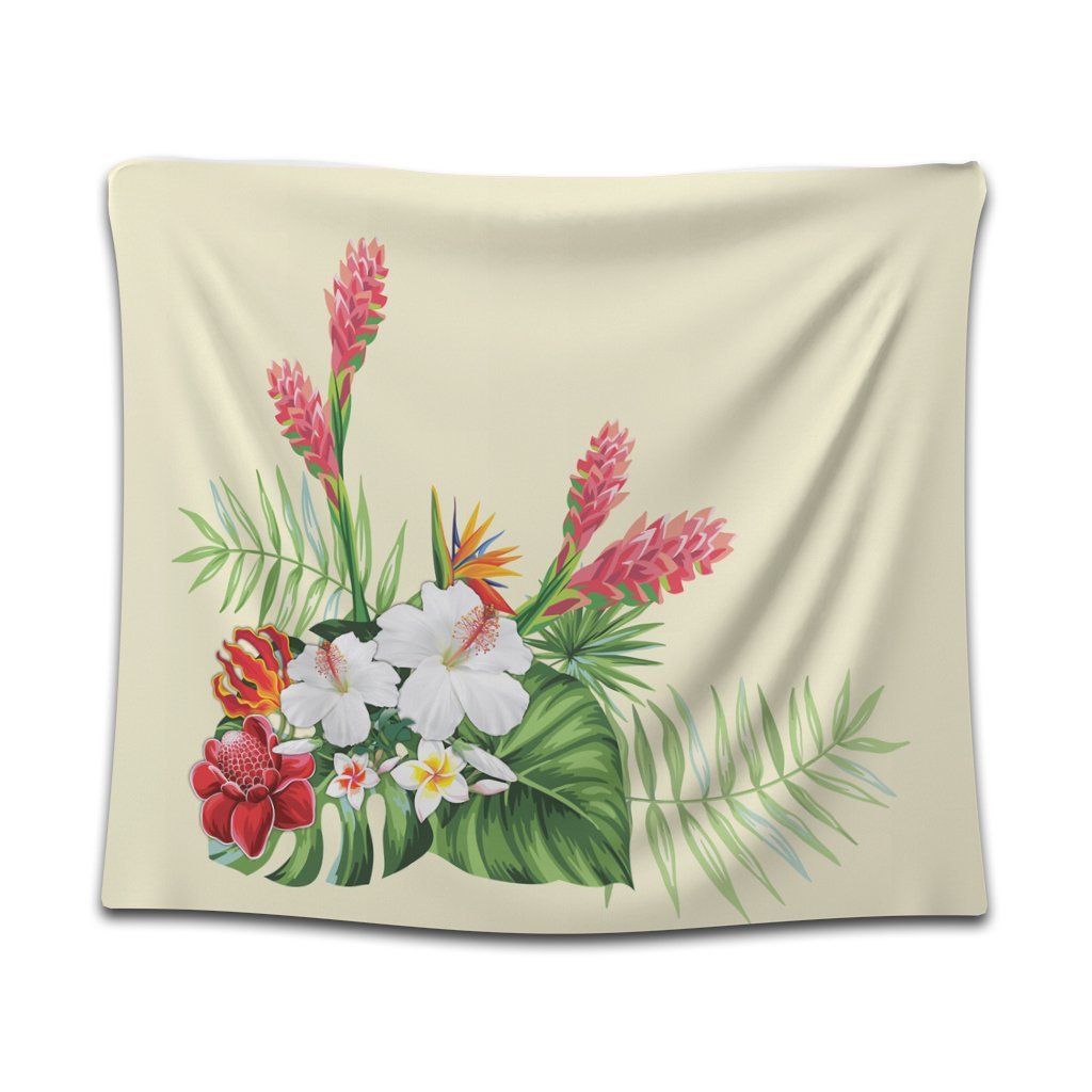 Hawaiian Tropical Wonderful Hibiscus Plumeria Strelitzia Tapestry - AH Wall Tapestry Black - Polynesian Pride