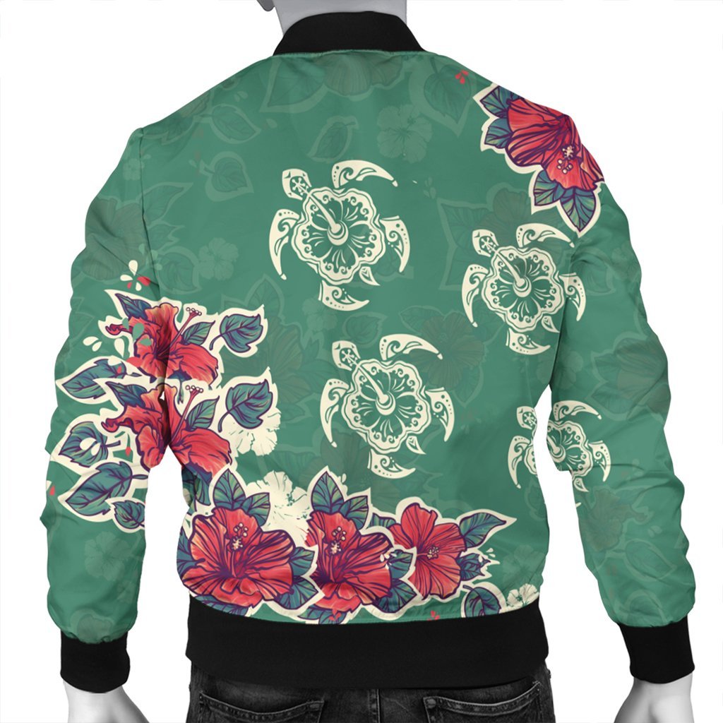 Hawaiian Turtle And Colorful Hibiscus Polynesian Bomber Jacket - AH - Polynesian Pride