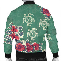 Hawaiian Turtle And Colorful Hibiscus Polynesian Bomber Jacket - AH - Polynesian Pride
