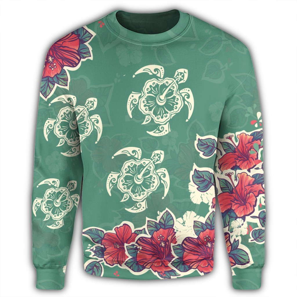 Hawaiian Turtle And Colorful Hibiscus Polynesian Sweatshirt - AH - Polynesian Pride