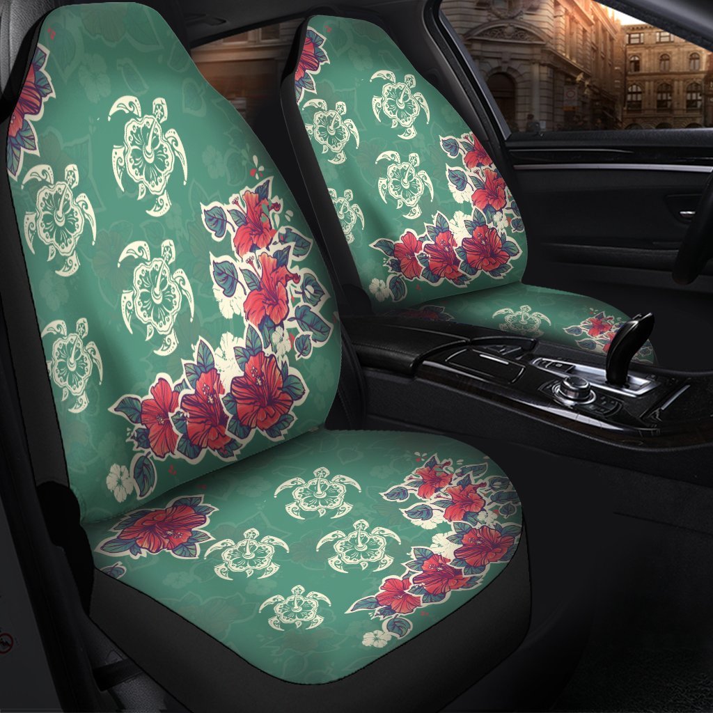Hawaiian Turtle And Colorful Hibiscus Polynesian Car Seat Covers - AH - Polynesian Pride