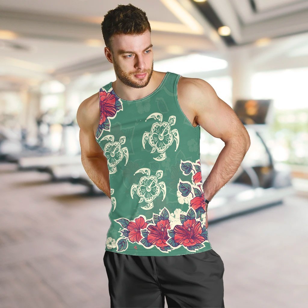 Hawaiian Turtle And Colorful Hibiscus Polynesian Tank Top - AH - Polynesian Pride