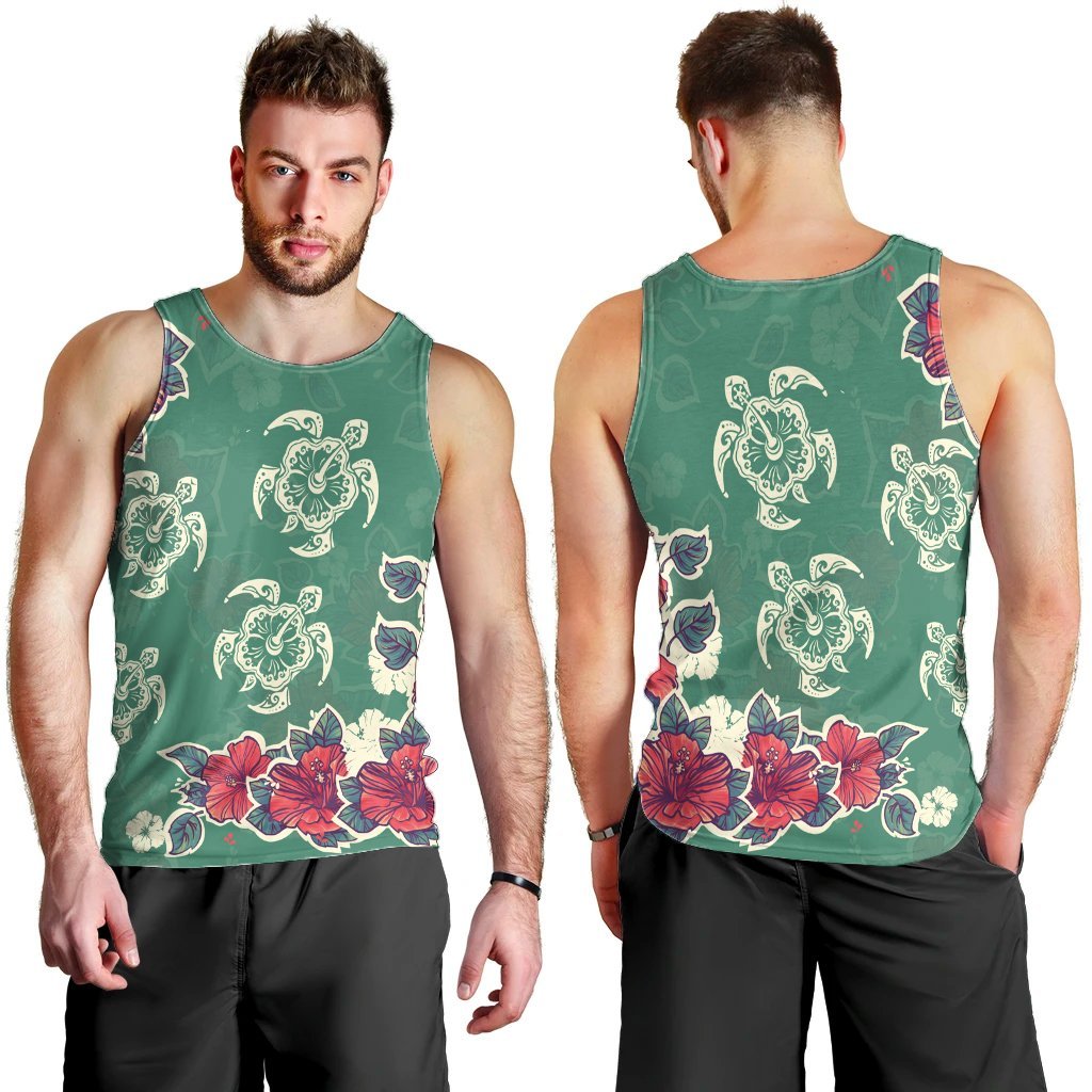 Hawaiian Turtle And Colorful Hibiscus Polynesian Tank Top - AH - Polynesian Pride