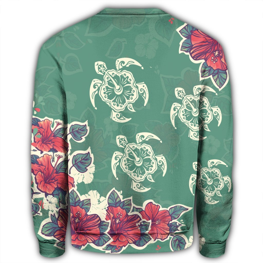 Hawaiian Turtle And Colorful Hibiscus Polynesian Sweatshirt - AH - Polynesian Pride