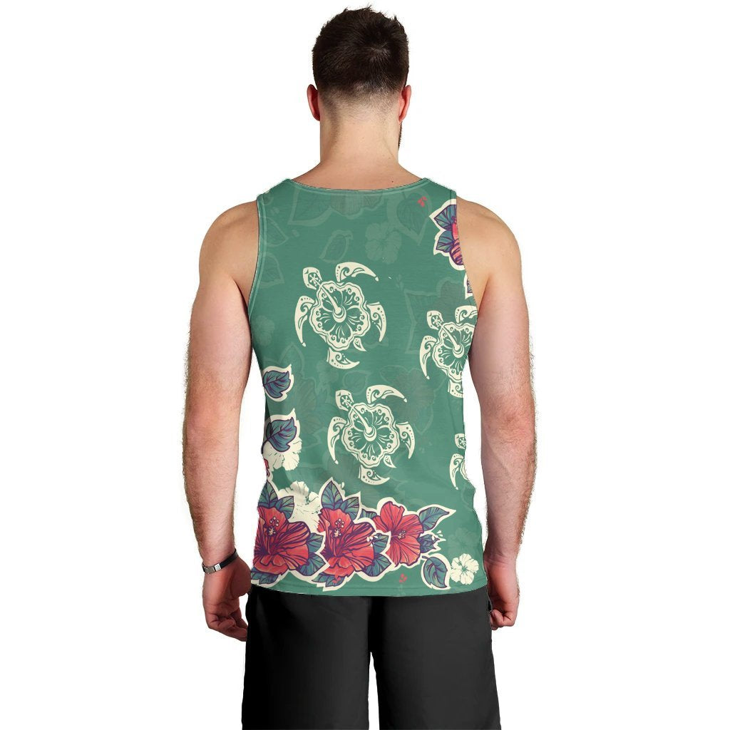 Hawaiian Turtle And Colorful Hibiscus Polynesian Tank Top - AH - Polynesian Pride