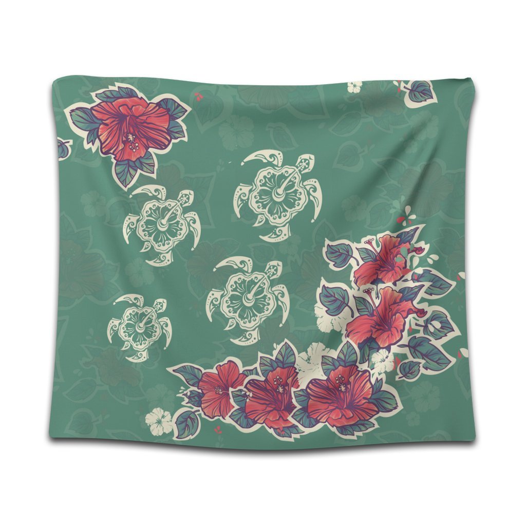 Hawaiian Turtle And Colorful Hibiscus Polynesian Tapestry - AH Wall Tapestry Black - Polynesian Pride