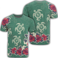 Hawaiian Turtle And Colorful Hibiscus Polynesian T Shirt AH Unisex Black - Polynesian Pride