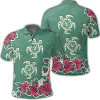 Hawaiian Turtle and Colorful Hibiscus Polynesian Polo Shirt Unisex Black - Polynesian Pride
