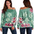 Hawaiian Turtle And Colorful Hibiscus Polynesian Women's Off Shoulder Sweater - AH Black - Polynesian Pride