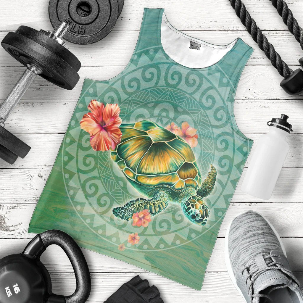 Hawaiian Turtle And Hibiscus Polynesian Tank Top - AH - Polynesian Pride