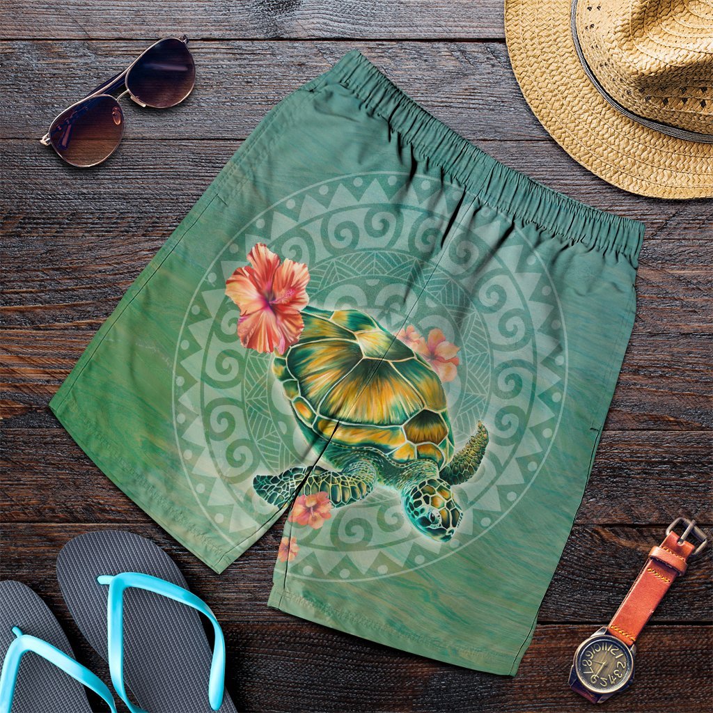 Hawaiian Turtle And Hibiscus Polynesian Men's Shorts - AH Art - Polynesian Pride