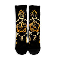 Hawaiian Turtle And Hibiscus Polynesian Crew Socks Gold - AH - Polynesian Pride