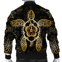 Hawaiian Turtle And Hibiscus Polynesian Bomber Jacket Gold - AH - Polynesian Pride