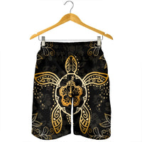 Hawaiian Turtle And Hibiscus Polynesian Men's Shorts Gold - AH - Polynesian Pride