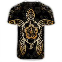Hawaiian Turtle And Hibiscus Polynesian T Shirt Gold AH - Polynesian Pride