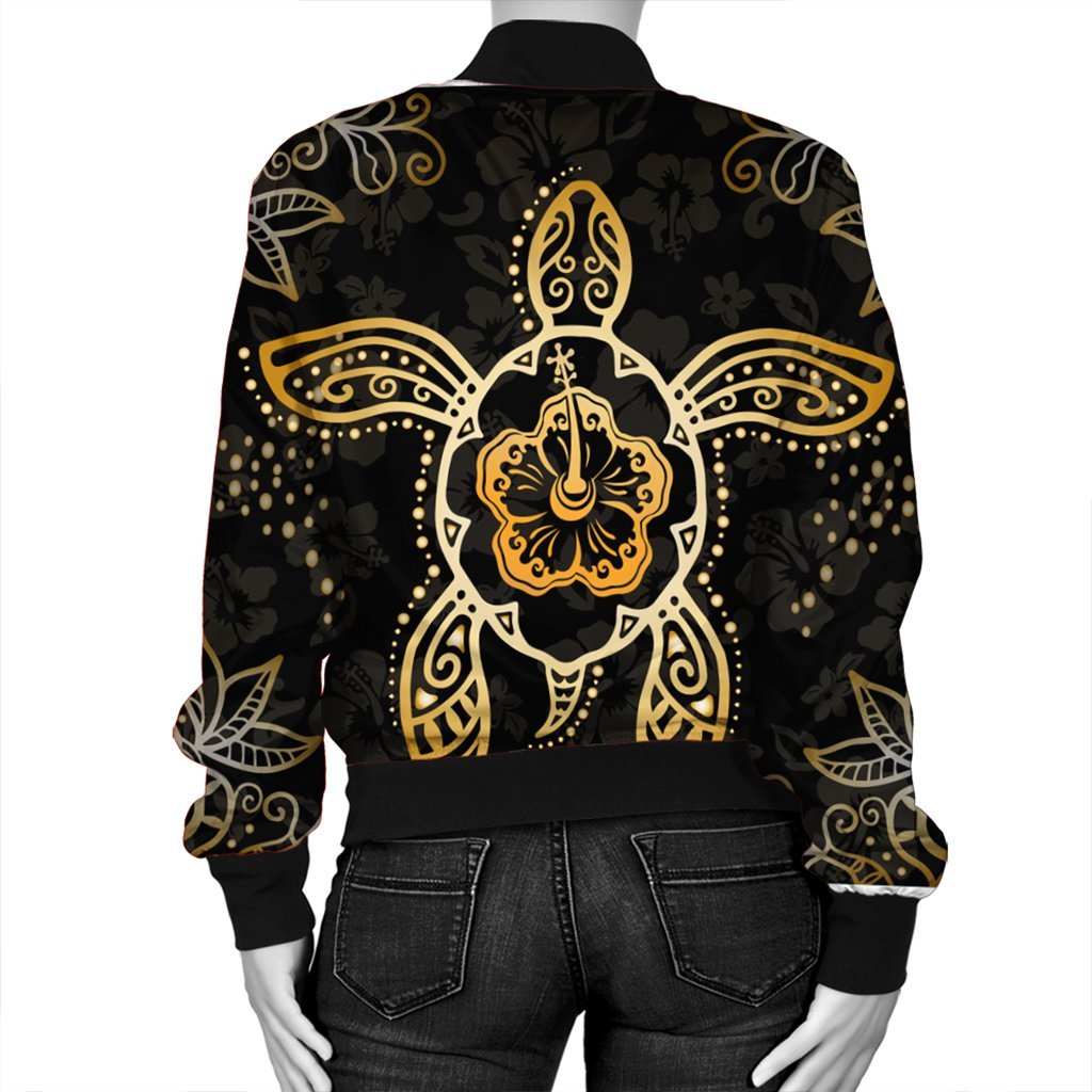 Hawaiian Turtle And Hibiscus Polynesian Bomber Jacket Gold - AH - Polynesian Pride