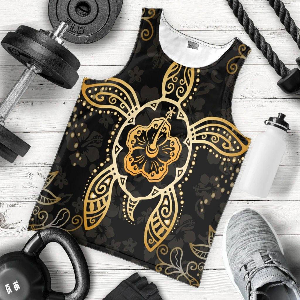 Hawaiian Turtle And Hibiscus Polynesian Tank Top Gold - AH - Polynesian Pride