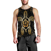 Hawaiian Turtle And Hibiscus Polynesian Tank Top Gold - AH Black - Polynesian Pride