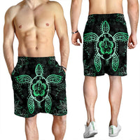 Hawaiian Turtle And Hibiscus Polynesian Men's Shorts Green - AH - Polynesian Pride
