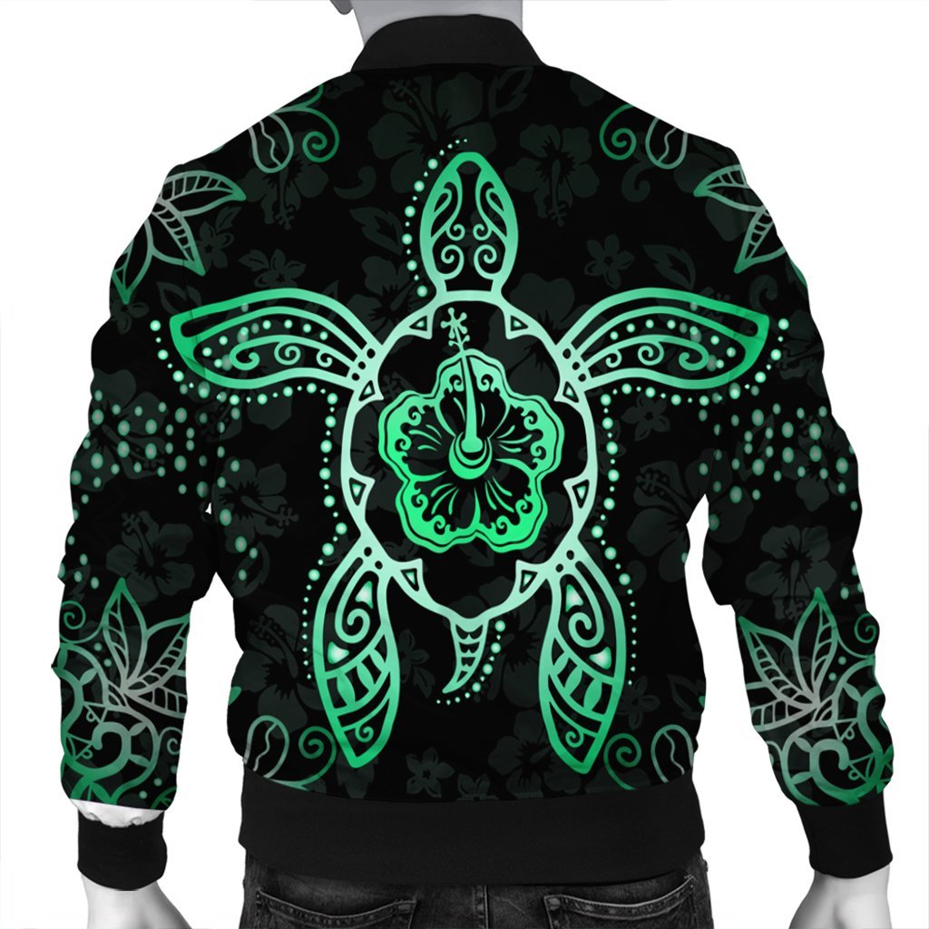 Hawaiian Turtle And Hibiscus Polynesian Bomber Jacket Green - AH - Polynesian Pride