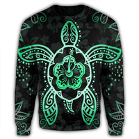 Hawaiian Turtle And Hibiscus Polynesian Sweatshirt Green - AH - Polynesian Pride