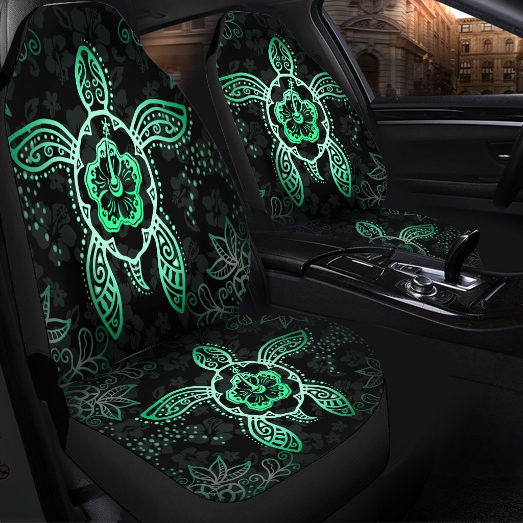 Hawaiian Turtle And Hibiscus Polynesian Car Seat Covers Green - AH - Polynesian Pride