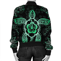 Hawaiian Turtle And Hibiscus Polynesian Bomber Jacket Green - AH - Polynesian Pride