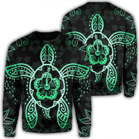Hawaiian Turtle And Hibiscus Polynesian Sweatshirt Green - AH Unisex Black - Polynesian Pride