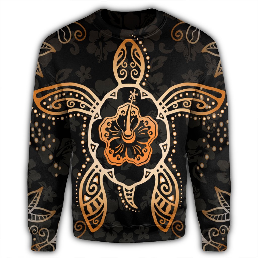 Hawaiian Turtle And Hibiscus Polynesian Sweatshirt Orange - AH - Polynesian Pride