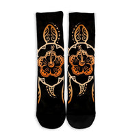 Hawaiian Turtle And Hibiscus Polynesian Crew Socks Orange - AH - Polynesian Pride