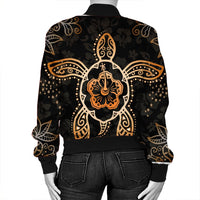 Hawaiian Turtle And Hibiscus Polynesian Bomber Jacket Orange - AH - Polynesian Pride