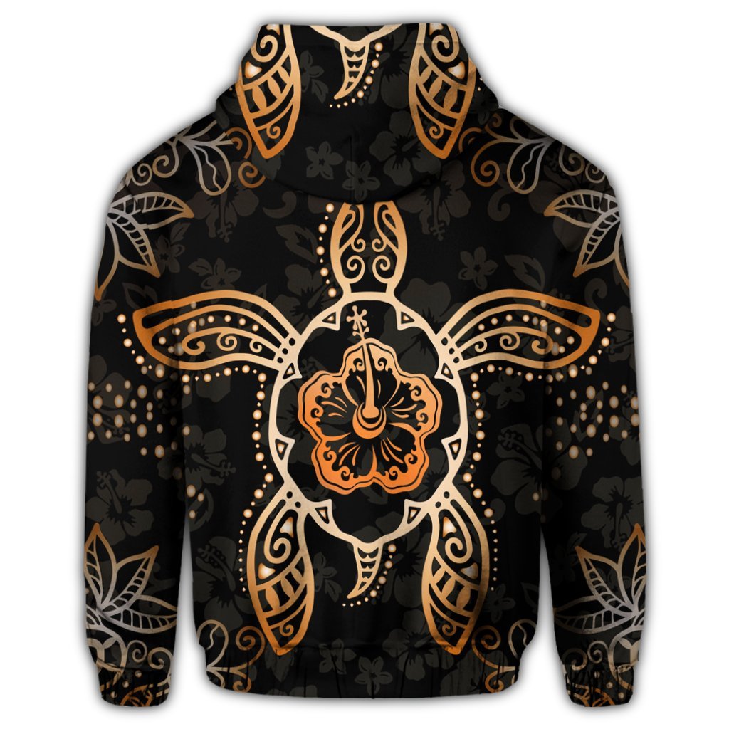 Hawaiian Turtle and Hibiscus Polynesian Zip Hoodie Orange - Polynesian Pride