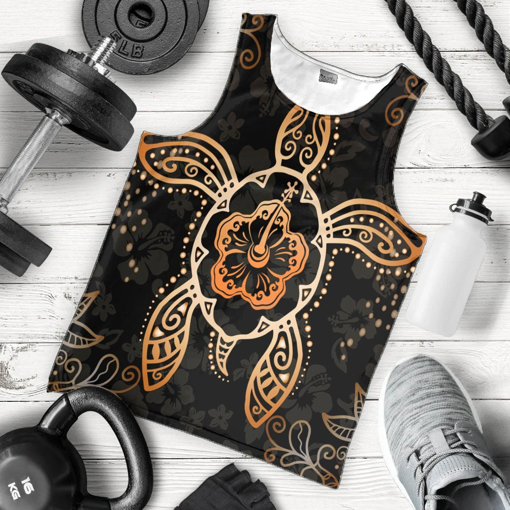 Hawaiian Turtle And Hibiscus Polynesian Tank Top Orange - AH - Polynesian Pride