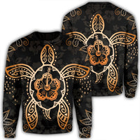 Hawaiian Turtle And Hibiscus Polynesian Sweatshirt Orange - AH Unisex Black - Polynesian Pride