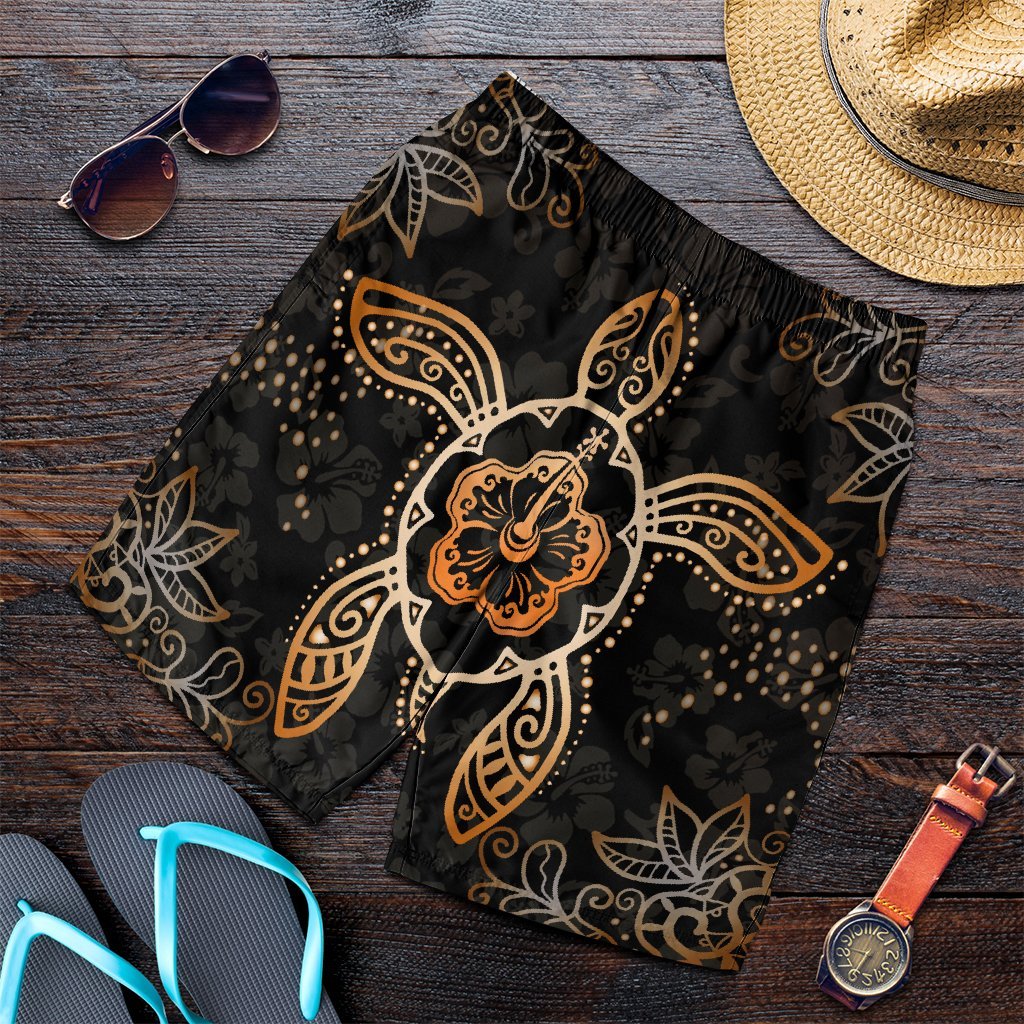 Hawaiian Turtle And Hibiscus Polynesian Men's Shorts Orange - AH Art - Polynesian Pride