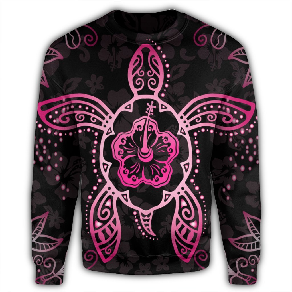 Hawaiian Turtle And Hibiscus Polynesian Sweatshirt Pink - AH - Polynesian Pride