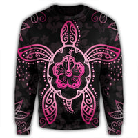 Hawaiian Turtle And Hibiscus Polynesian Sweatshirt Pink - AH - Polynesian Pride