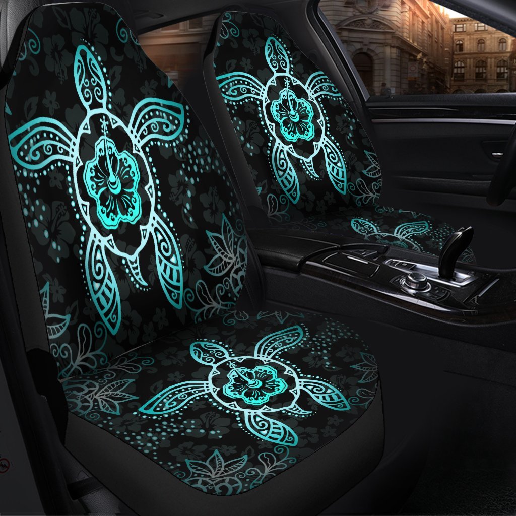 Hawaiian Turtle And Hibiscus Polynesian Car Seat Covers Turquoise - AH - Polynesian Pride