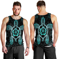 Hawaiian Turtle And Hibiscus Polynesian Tank Top Turquoise - AH - Polynesian Pride