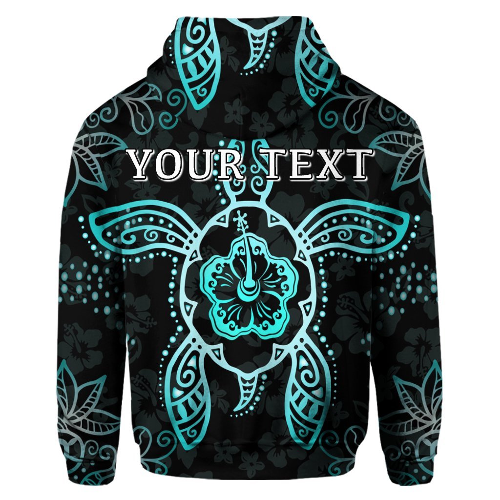 Custom Hawaiian Turtle and Hibiscus Polynesian Hoodie Turquoise - Polynesian Pride