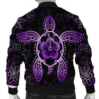 Hawaiian Turtle And Hibiscus Polynesian Bomber Jacket Violet - AH - Polynesian Pride