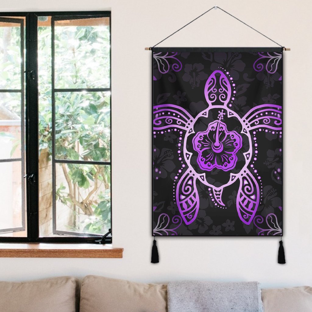 Hawaiian Turtle And Hibiscus Polynesian Hanging Poster Violet - AH - Polynesian Pride