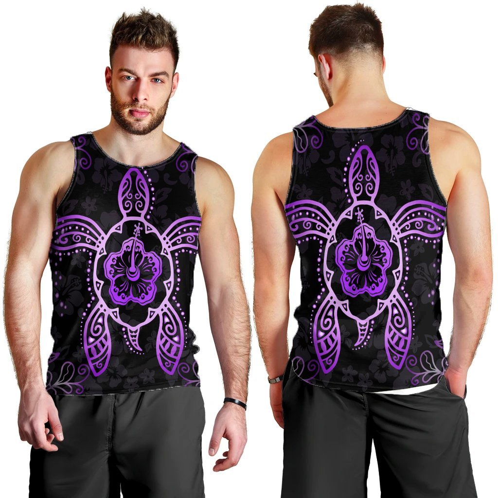 Hawaiian Turtle And Hibiscus Polynesian Tank Top Violet - AH - Polynesian Pride