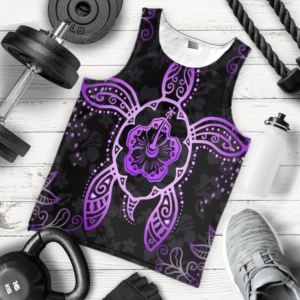 Hawaiian Turtle And Hibiscus Polynesian Tank Top Violet - AH - Polynesian Pride