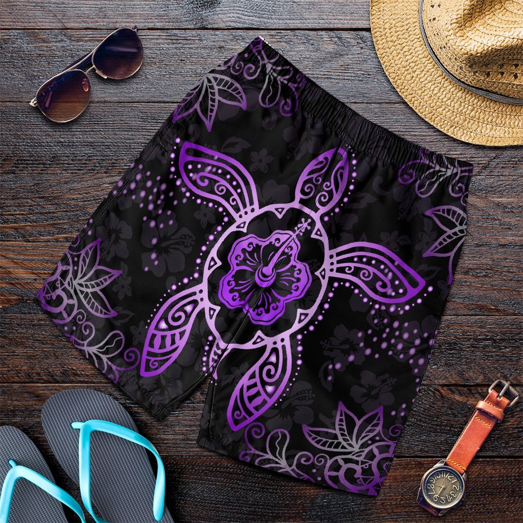Hawaiian Turtle And Hibiscus Polynesian Men's Shorts Violet - AH Art - Polynesian Pride