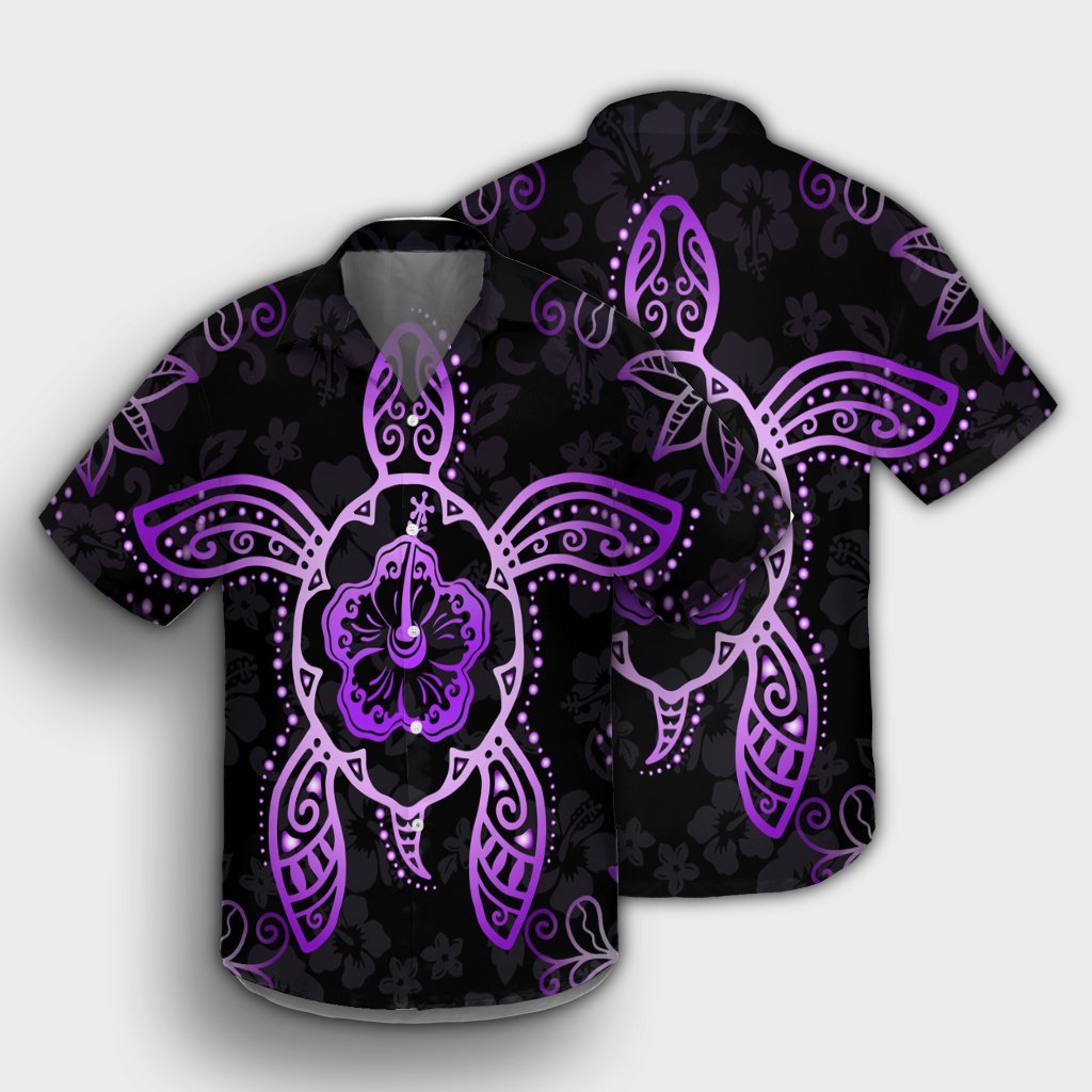 Hawaiian Turtle And Hibiscus Polynesian Hawaiian Shirt Violet - AH - Polynesian Pride