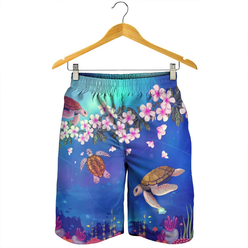 Hawaiian Turtle And Plumeria Pattern Polynesian Men's Shorts - AH - Polynesian Pride