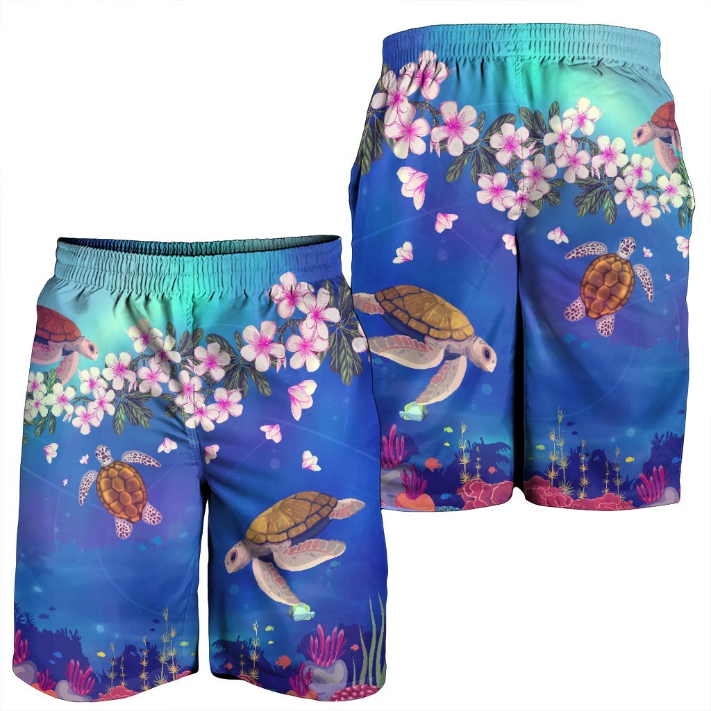 Hawaiian Turtle And Plumeria Pattern Polynesian Men's Shorts - AH - Polynesian Pride