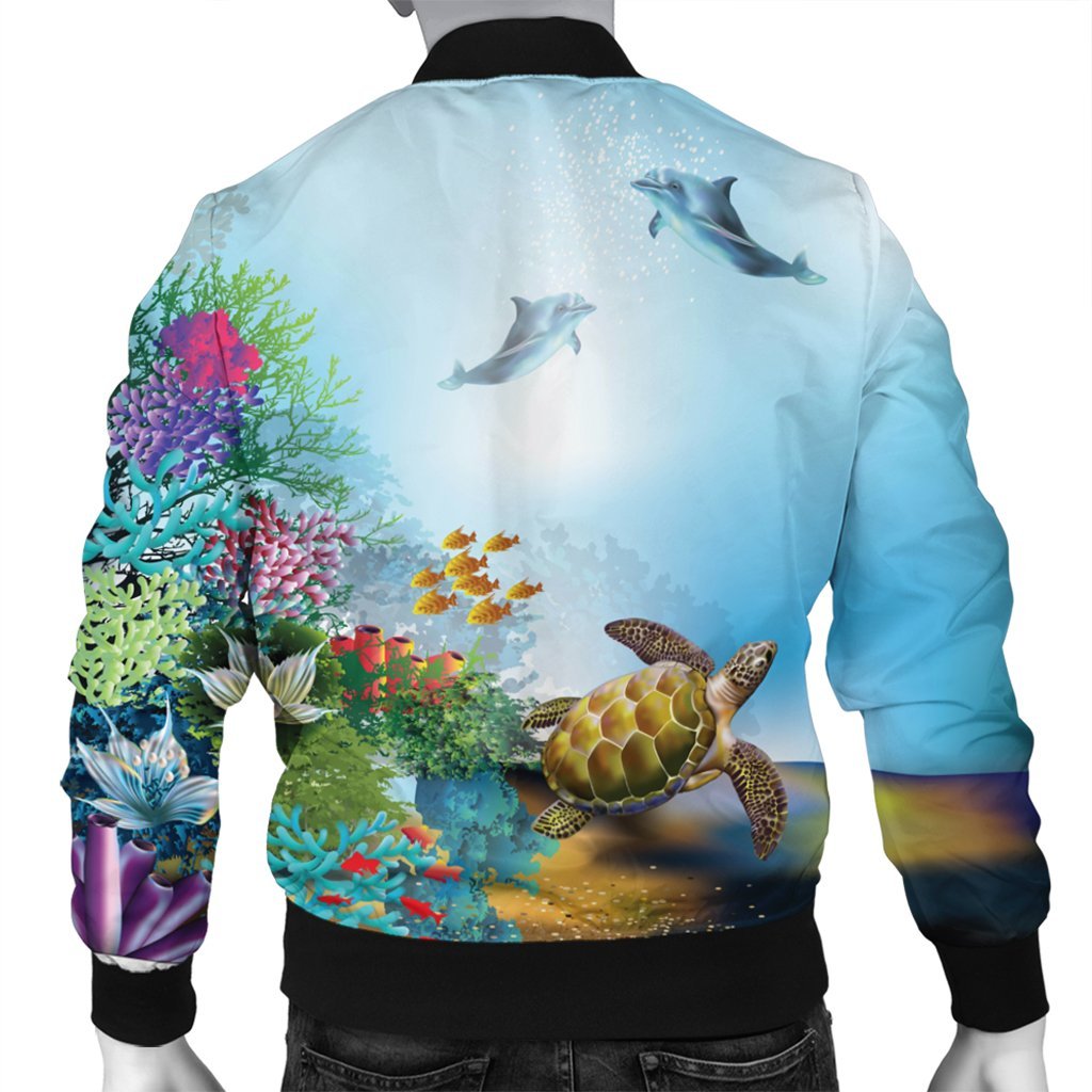 Hawaiian Turtle Dolphin In The Ocean Polynesian Bomber Jacket - AH - Polynesian Pride